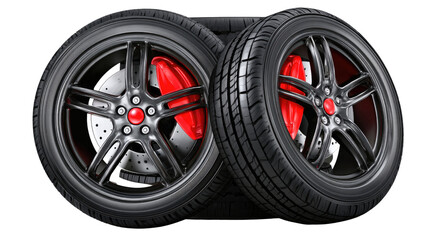 Stylish Black Alloy Wheels with Red Brake Calipers Designed for High-Performance Vehicles and Modern Sports Cars