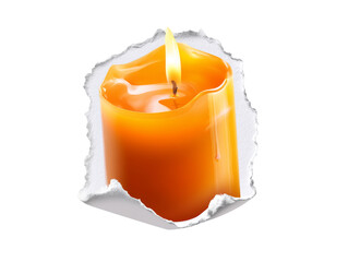 Realistic orange candle with bright flame on a transparent background