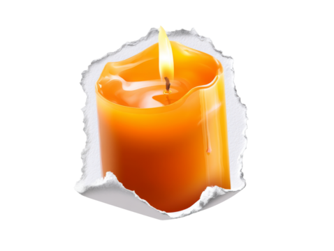 Realistic orange candle with bright flame on a transparent background - Powered by Adobe