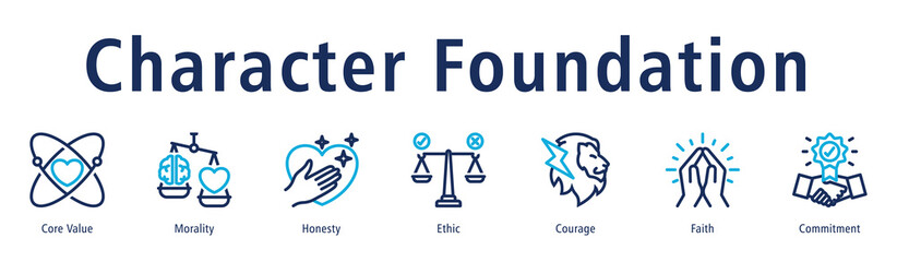 Character foundation icon vector concept emphasizing core value, morality, honesty, courage, commitment, and personal strength.