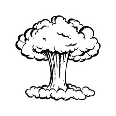 black and white illustration of a cloud explosion in retro vintage style vector