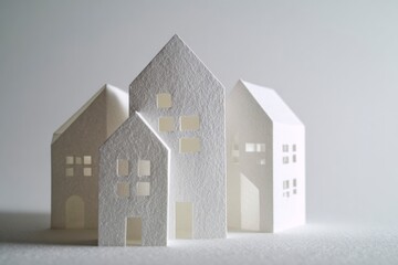 ペーパークラフト調 ミニチュア住宅モデルの街並み