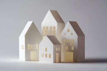 ペーパークラフト調 ミニチュア住宅モデルの街並み
