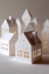 ペーパークラフト調 ミニチュア住宅モデルの街並み