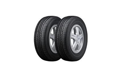 Obraz premium Two High-Quality Car Tires with Alloy Rims Isolated on a White Background
