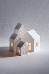 ペーパークラフト調 ミニチュア住宅モデルの街並み