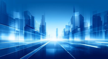 Futuristic cityscape with glowing blue lights and high-rise buildings in a digital urban environment