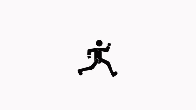 Black running stick figure icon on a white background runner person