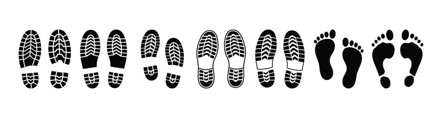 Footprints and Shoe Prints Icon Set for Various Activities and Movements