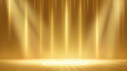 Golden stage with spotlight beams and illuminated floor