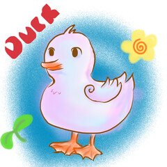easter greeting card, Cute duck cartoon illustration colorful background