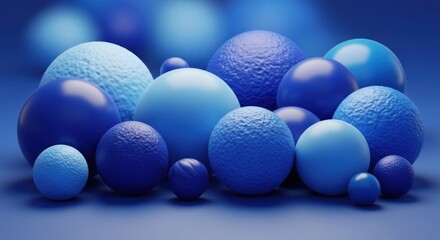Obraz premium Cluster of blue spheres with varying textures and shades, arranged on a blue surface