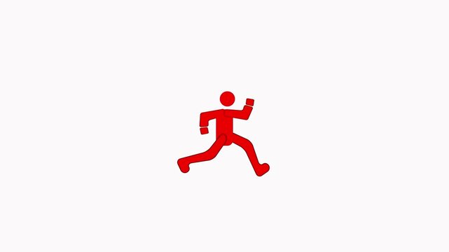 Red running stick figure icon on a white background runner person