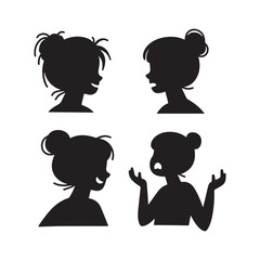  Four Black Silhouettes of a Woman with Bun Showing Different Emotions.