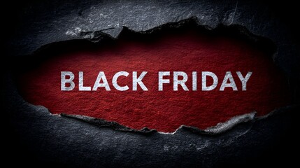 A bold "Black Friday" text announcement bursts through a dark, textured background to capture attention for deals and holiday shopping period.