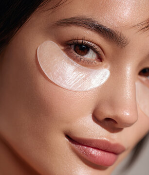 Young Asian woman with under eye patches for skin care	