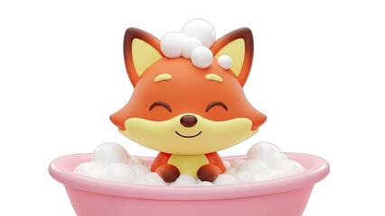 Cute Fox Taking a Bath in a Pink Tub