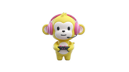 Cute Monkey Playing Video Games with Headset