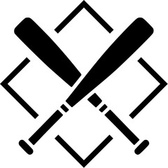 A pair of crossed Baseball bats framed by a square, made in Affinity Designer.