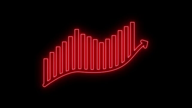 Red Neon Bar Graph with Downward Trend Arrow on Black Background chart bar chart