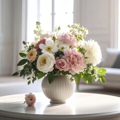 Elegant Floral Arrangement in a Bright Living Room Setting.