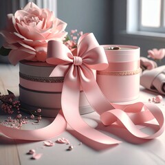 Elegant Pink Gift Boxes with Ribbons and Floral Accents.