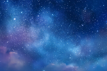 Stunning deep blue celestial background featuring bright distant stars and vibrant purple and blue nebula clouds, great for astronomy projects.
