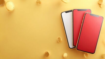 Colorful banner featuring four overlapping smartphones on a vibrant yellow background, ideal for online gaming promotion and digital marketing