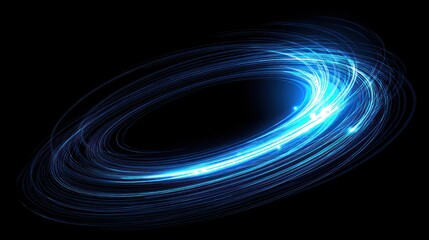 Abstract blue light trails against a black background for visual effects