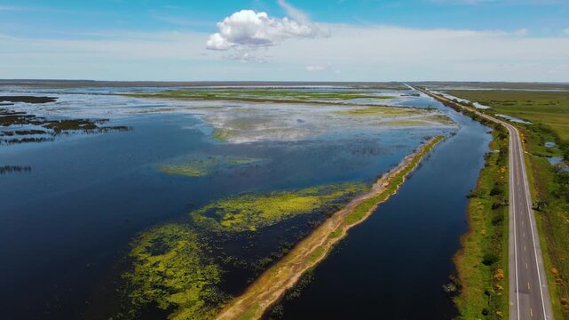 Aerial View of Highway Between Lagoons in Chuy, Rio Grande do Sul, Brazil