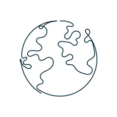 continuous line drawing earth globe in doodle hand drawn