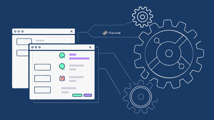Software Engineering Blueprint Workflow Digital Mockup with vector illustration