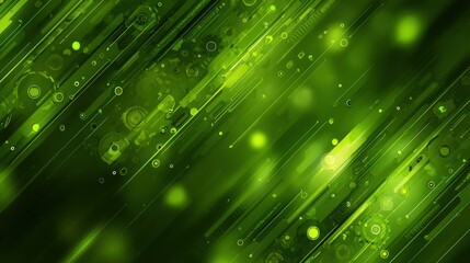 Abstract green background with diagonal lines and bokeh effect