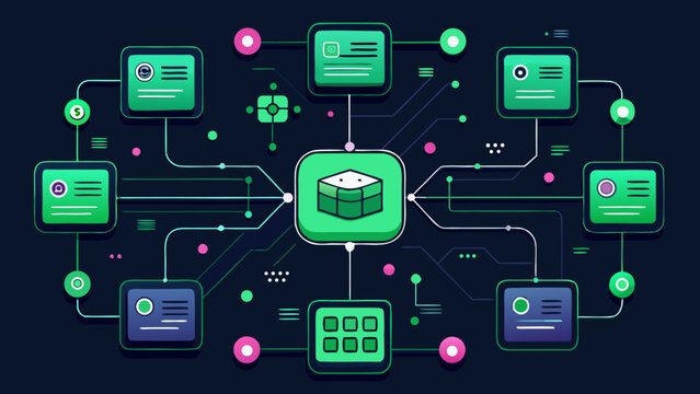 Digital Data Network System, Centralized Database Technology Concept with vector illustration
