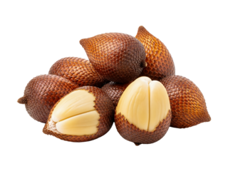 Snake fruits or salak fruit that has been peeled, white background isolated