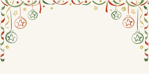 Festive holiday decorations featuring colorful ornaments and star accents on a white background