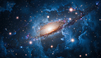 Naklejka premium Deep Cosmic Vortex with Glowing Center and Radiant Particles