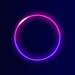 Neon swirl. Curve blue line light effect. Abstract ring background with glowing swirling background. Energy flow tunnel. Blue portal, platform. Magic circle vector. Luminous spiral. round frame