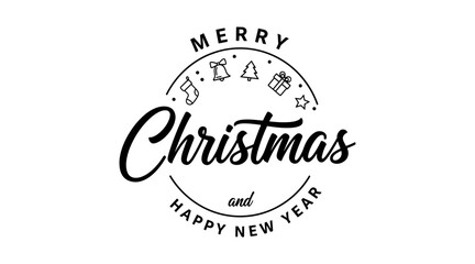 Merry christmas and happy new year typographic badge with line icons