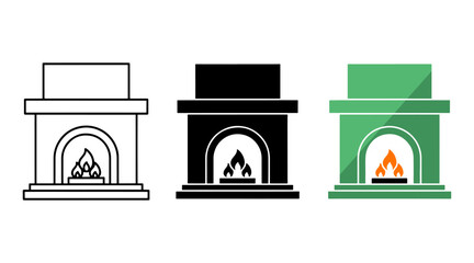 Three vector distinct fireplace Icon designs