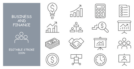 Business and Finance line icons set. Linear icon collection. Payments elements symbols. Currency, money, bank, cryptocurrency, check, wallet, piggy, balance, safe - stock vector.