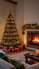 Christmas tree in the living room at night