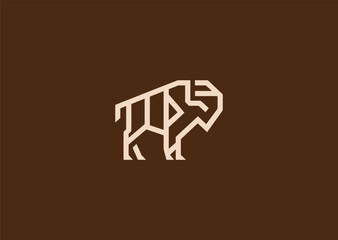 A geometric simple line bison logo with bold angular contours forming its head and hump, symbolizing strength, resilience, and grounded power © PULO