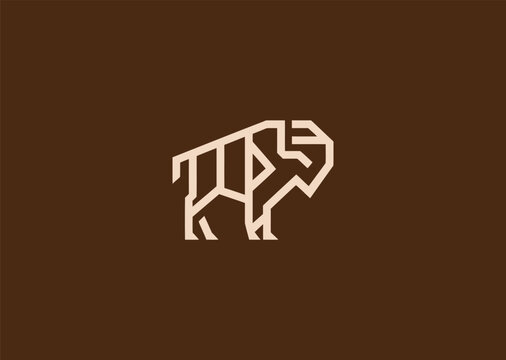 A geometric simple line bison logo with bold angular contours forming its head and hump, symbolizing strength, resilience, and grounded power