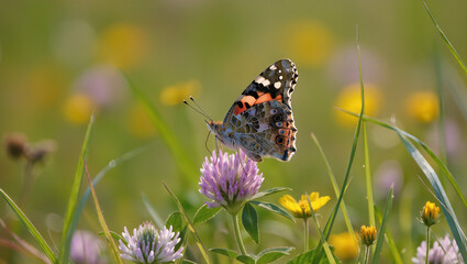 black butterfly perched on purple flower