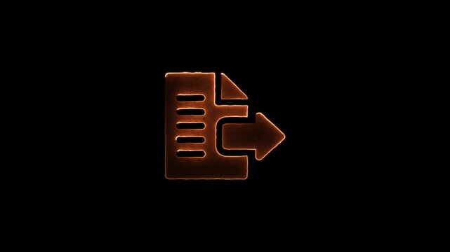 Fiery orange glowing icon of a document with an outgoing arrow, symbolizing data export or sending a file