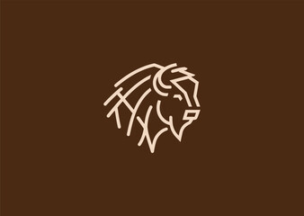 A geometric simple line bison logo with bold angular contours forming its head and hump, symbolizing strength, resilience, and grounded power