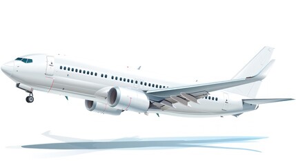 Obraz premium White airplane taking off against a white background aviation and travel concept