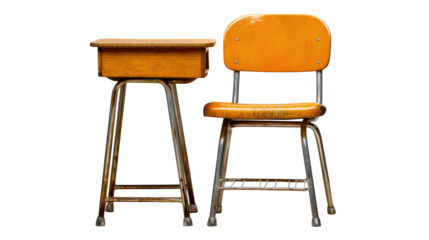 Vintage School Desk and Chair Set in Bright Orange and Wooden Finish for Educational Environments