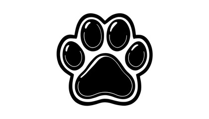 This clean, isolated vector graphic features a shiny black dog paw print with a white outline, ideal for pet shop logos or veterinary clinic branding.